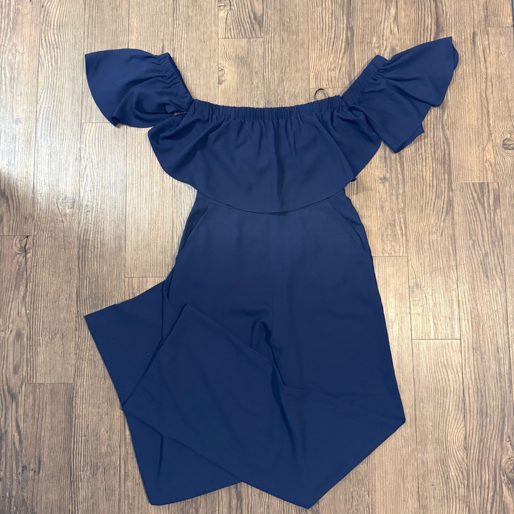 Vince Camuto Navy Off-Shoulder Jumpsuit
